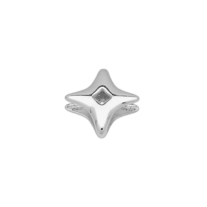 Macro shot of polished silver star charm with center hole and brushed texture detail