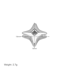 Polished silver four-pointed star pendant charm with 19mm size and 2.7g weight detail