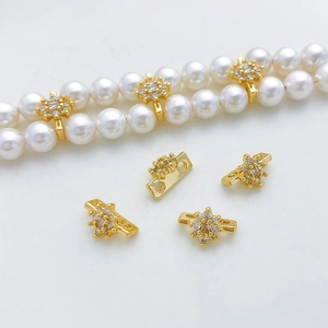 Distanziatore per perle a fiore placcato oro 18K con zircone per collane a due fili fai da te