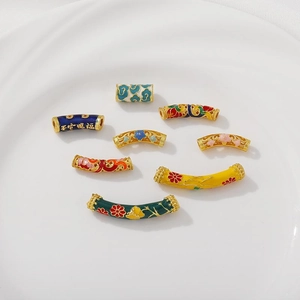 Traditionelle chinesische Cloisonné-Emaille-Blumen-Biegerohrperlen für DIY-Armbänder