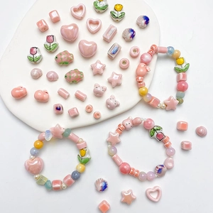 Handmade cherry blossom ceramic tulip beads and cute animal pendants for DIY jewelry
