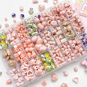 Pink Ceramic Beads For Jewelry Making DIY Handmade Spacer Beads Tulip Flower Heart Star Animal Shape Ceramic Beads