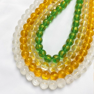 Glazed glass beads with gold Mantra engraving for DIY jewelry making in multiple colors