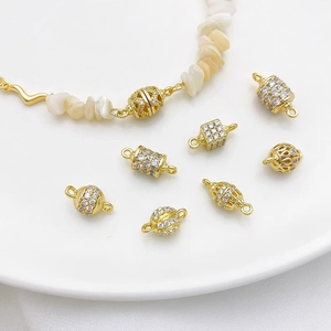 14K Gold Plated Copper Micro Pave Zirconia Connector Charms Hollow Ball Cylinder Beads For DIY Bracelet Necklace Jewelry Making