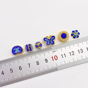 Blaue 18K Gold Cloisonné Emaille Blumen und Schmetterling Perlen für DIY Schmuck