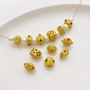 Cuentas Huecas de Aleación Bañadas en Oro 18K Con Perla Artificial y Strass Para Creación de Joyas DIY Pulsera Collar
