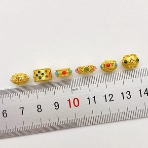 Cuentas espaciadoras bañadas en oro 18K con gemas de colores para joyería DIY