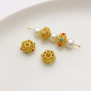 Cuentas espaciadoras de filigrana oro 18K con gemas de colores para bisutería DIY