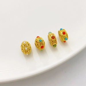 Cuentas espaciadoras bañadas en oro 18K con gemas de colores para joyería DIY