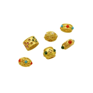 Cuentas espaciadoras bañadas en oro mate de 18K con piedras de colores para joyas DIY
