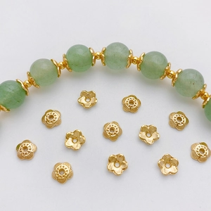 14K gold plated flower bead spacers for DIY jewelry making with metallic texture