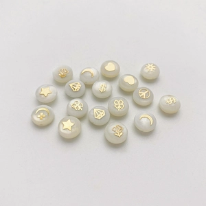 Cuentas planas de concha con motivos de mariposa y rosa en oro de 14K para joyería DIY