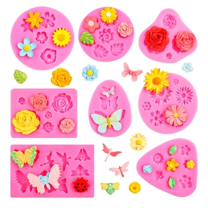 Set de 7 moldes de silicona rosa con margaritas y rosas para decorar pasteles y resina DIY