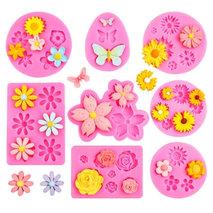 Moldes de silicona rosa para flores y mariposas para pasteles y manualidades de resina DIY