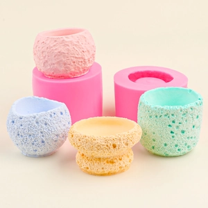 Pink silicone rock texture flower pot molds with colorful finished concrete containers