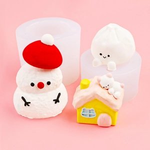 3D snowman and house silicone molds for DIY scented candles and gypsum crafts
