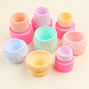 Silicone mold set for DIY rock texture flower pots and colorful scented candle cups