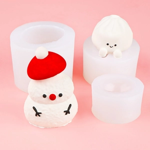 3D snowman and bun shape silicone mold set for DIY handmade candles and soaps