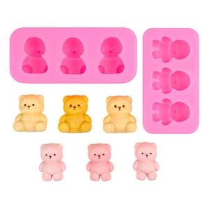 Silicone bear molds for DIY candles and soaps showing sitting and standing bear shapes