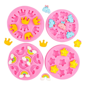 Cartoon Silikonform Set mit Krone Wolke Stern und Regenbogen für DIY Schokoladenhandwerk