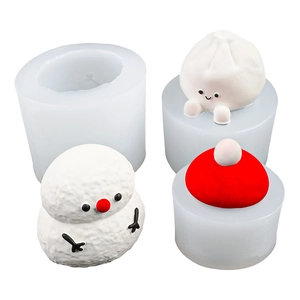3D snowman and bun silicone mold set for DIY handmade scented candles and crafts