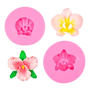 Pink silicone orchid flower molds for DIY fondant cake decoration and plaster crafts