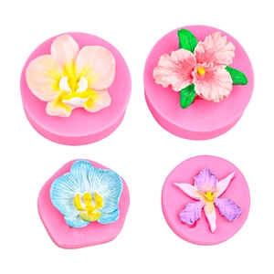 Phalaenopsis and Hibiscus 4-piece flower silicone mold set for DIY cake fondant and soap