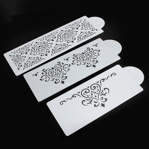 Set of 3 white floral cake stencils with elegant vine patterns for edge decoration