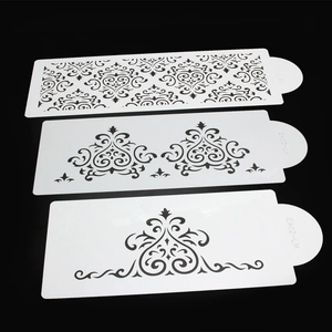3-piece set of white stencil templates for cake decoration and latte art patterns