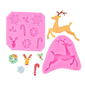 Kerst siliconen mal set met rendier en sneeuwvlok ontwerpen voor DIY cake fondant decor