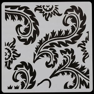 Pochoir mandala carré avec motif de feuilles classique pour peinture DIY et décoration