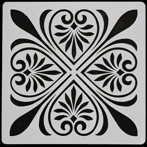 Pochoir Mandala carré pour peinture murale avec motifs floraux vintage décoratifs pour le DIY
