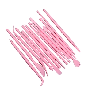 14-piece pink DIY fondant cake sculpting tool set for flower modeling and clay shaping