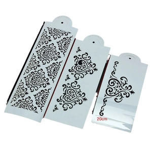 Set of 3 European scroll cake stencils in translucent plastic with 20cm height for decorating