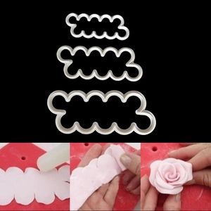 Set of 3 white plastic rose petal cutters for fondant cake decorating and baking