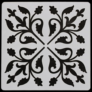Détail du pochoir mandala carré avec des motifs de feuilles florales symétriques