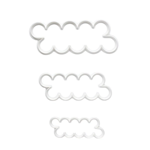 Set of 3 white plastic cloud-shaped fondant cutters for cake decorating and baking