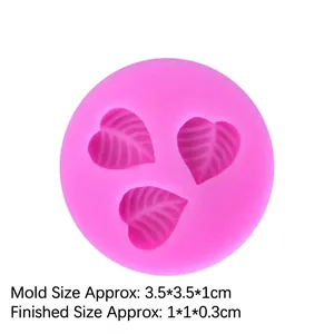 Pink 3D silicone mold for leaf fondant and cake decoration with veins and heart shape