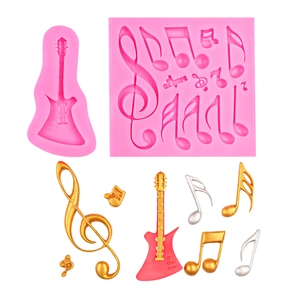 Moule en silicone rose pour gâteaux et chocolats en forme de guitare et notes de musique