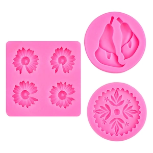 3-piece pink silicone flower mold set for DIY fondant, chocolate, and sugarcraft baking