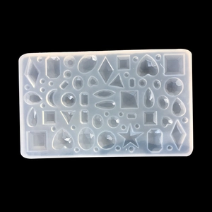 Clear silicone mold for DIY resin jewelry featuring heart star and round gem shapes