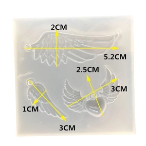 DIY angel wing silicone mold for crystal epoxy resin pendants with detailed size marking