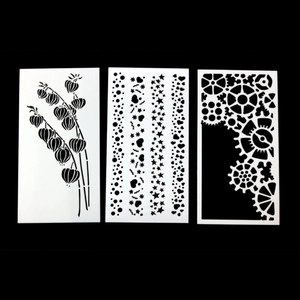 Set of 3 white plastic stencils for fondant cake decorating with gears and flower patterns