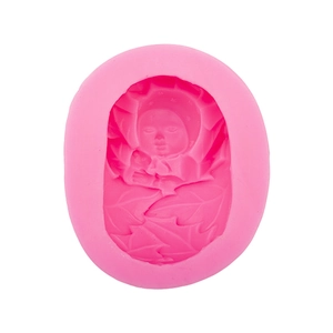 Pink silicone baby sleeping fondant mold with classic embossed leaf pattern for soap making