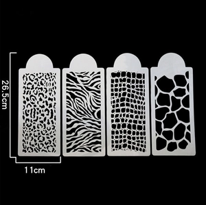 4-piece animal print cake stencils featuring leopard and zebra patterns for decorating
