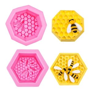 Moule en silicone 3D nid d'abeille et abeille pour fondant, chocolat et savon DIY
