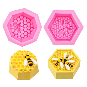Moule en Silicone 3D Nid d'Abeille et Abeille Design Hexagonal pour Fondant Chocolat Savon Plâtre Décoration de Gâteau Pâtisserie