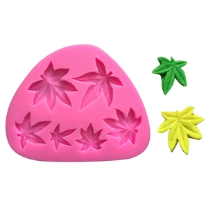 Pink silicone maple leaf mold for fondant chocolate and cake decorating with 6 cavities
