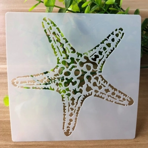 Starfish pattern DIY cake spray stencil in white plastic for creative painting projects