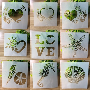 Set of 9 plastic stencils for cake decorating and DIY painting with sea and heart patterns